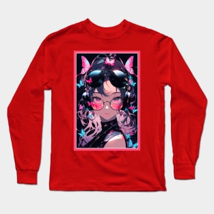 Aesthetic Anime Girl Pink Rosa Black | Quality Aesthetic Anime Design | Premium Chibi Manga Anime Art Long Sleeve T-Shirt